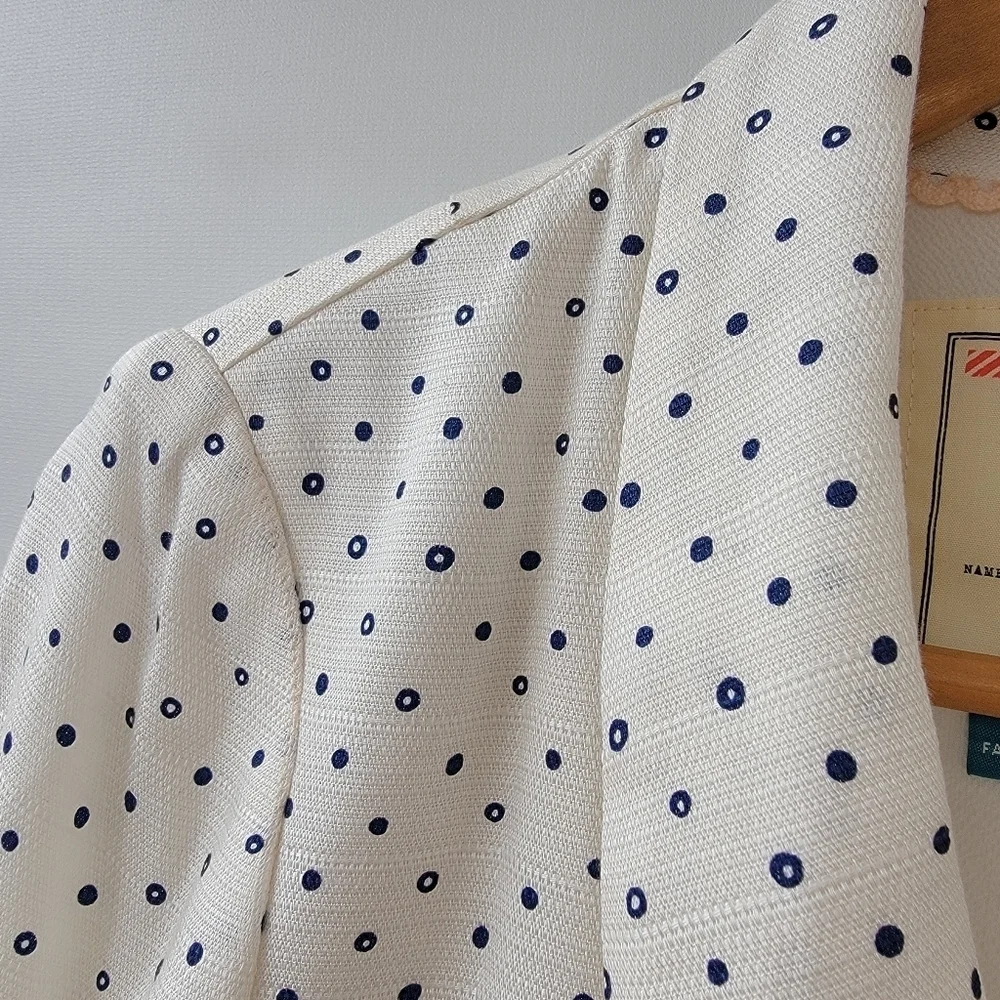 Anthropologie Cartonnier Polka Dot Blazer Size Small White Blue Bolero Jacket